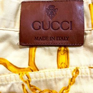 Gucci 1990s Horse Bit High Waisted Yellow & Gold Jeans - Italian Size 44